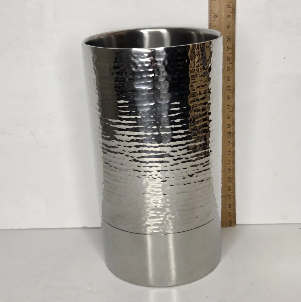 Crate & Barrel Silver Hammered Graham Metal Wine Bottle Chiller‎ Cooler